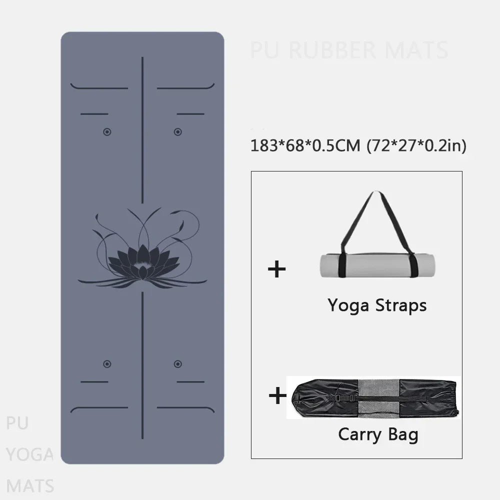Natural Rubber Yoga Mat Professional Lotus Pattern PU Yoga Mat Environmental Material Sports Pilates Reformer 183cm*68cm*5mm