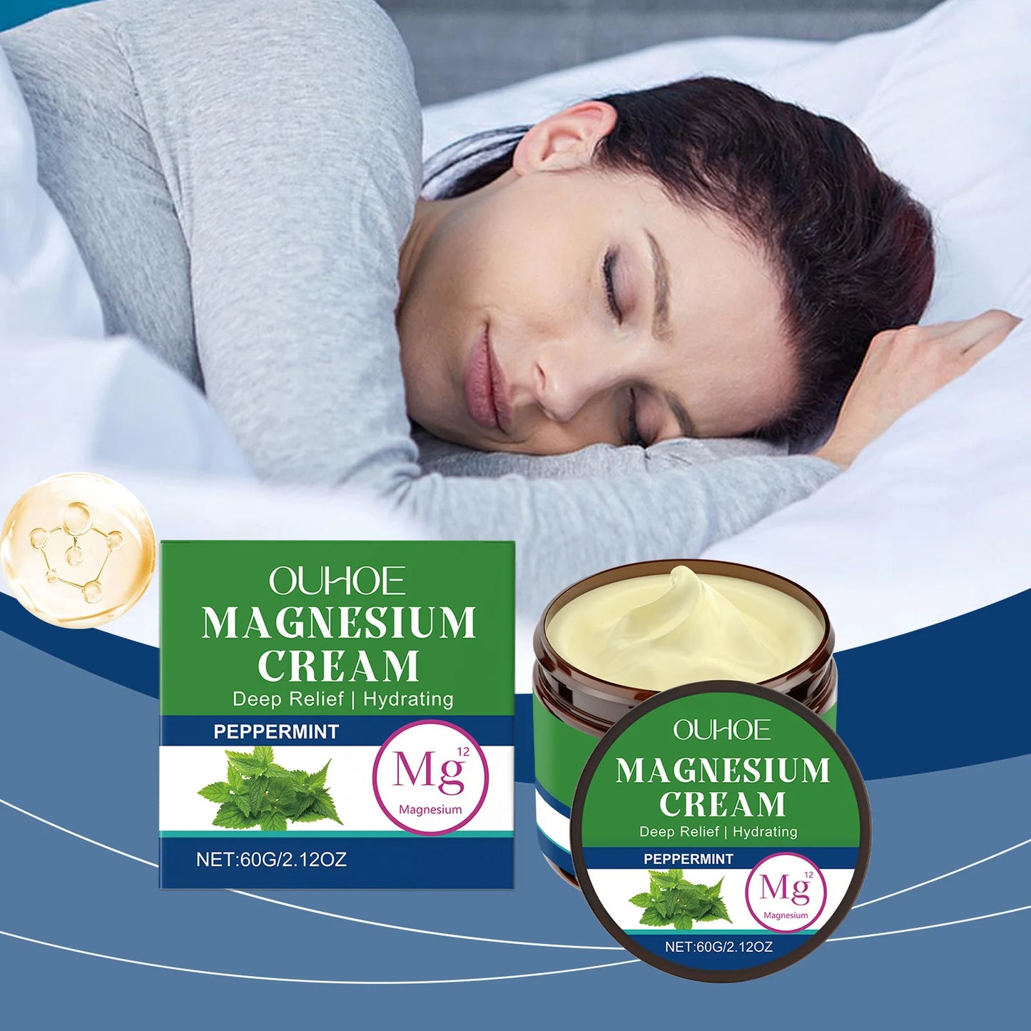 OUHOE 60g Mint Body Soothing Magnesium Cream Relieves Wrist and Knee Discomfort With Mild Ingredients and Stable Sleep Care