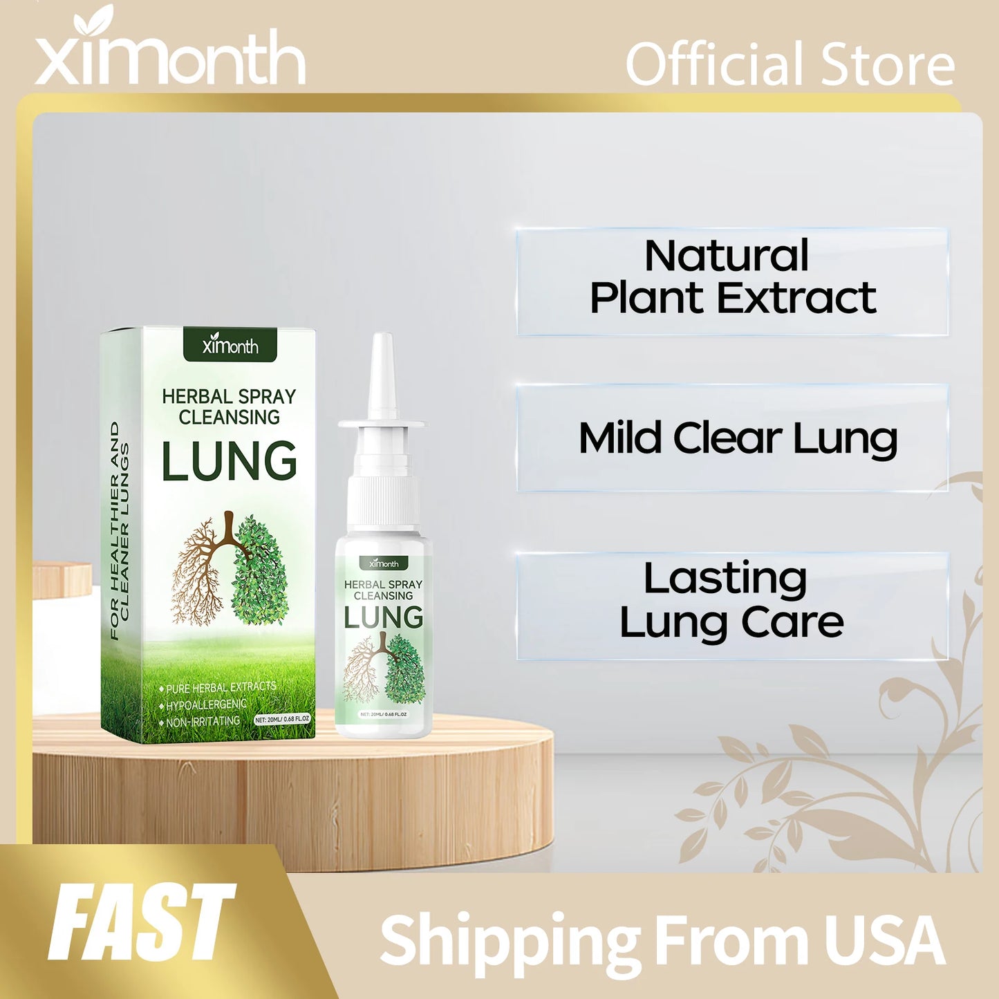 Ximonth Lung Cleansing Spray Natural Plant Extract Moisturize Respiratory Mild Clear Lung Lasting Care Herbal Lung Cleanse Spray