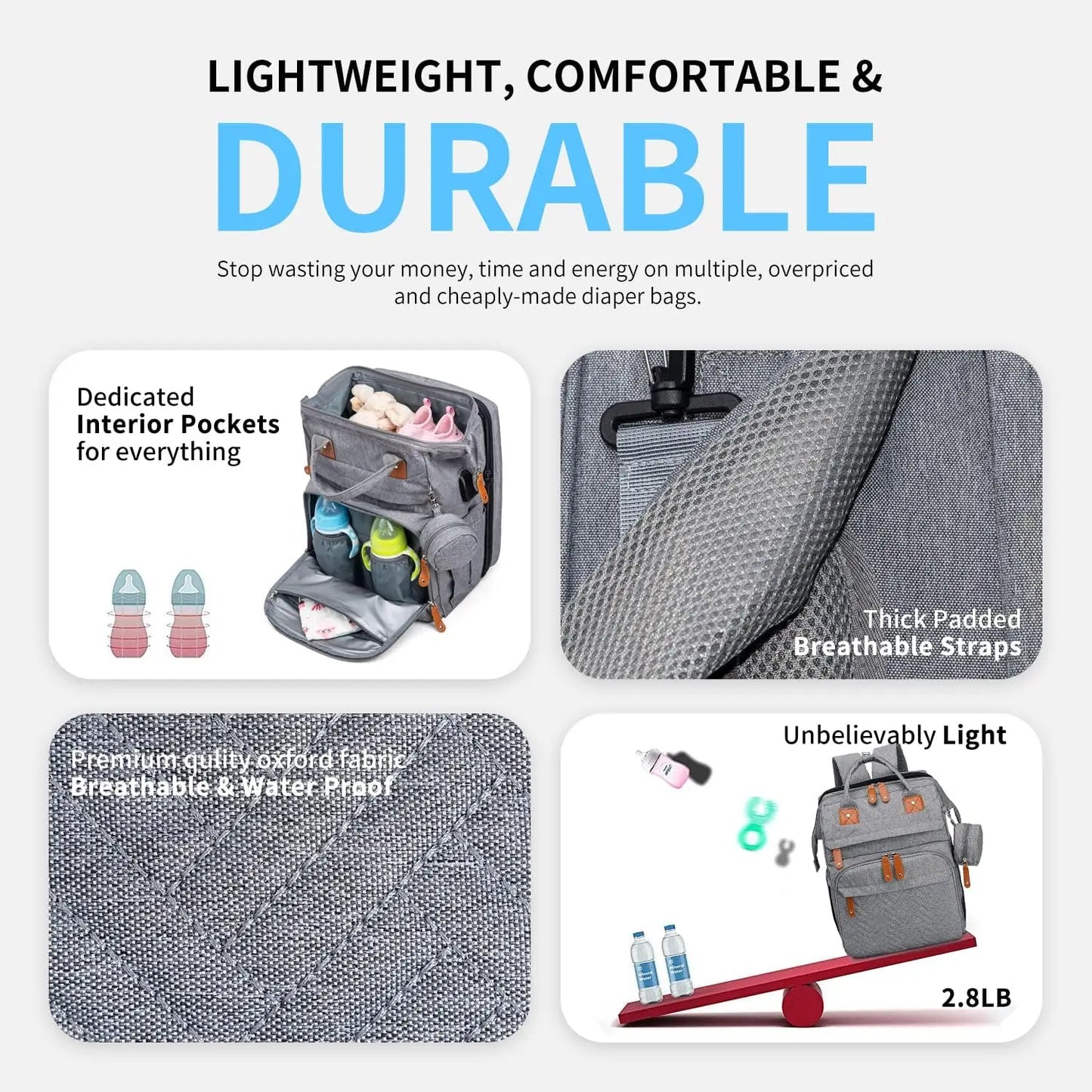 Kabaqoo 55L Multifunctional Bed Diaper Backpacks Baby Girl Boy Nappy Changing Bag Large Capacity Folding Crib Nursing Mommy Bag For Travel