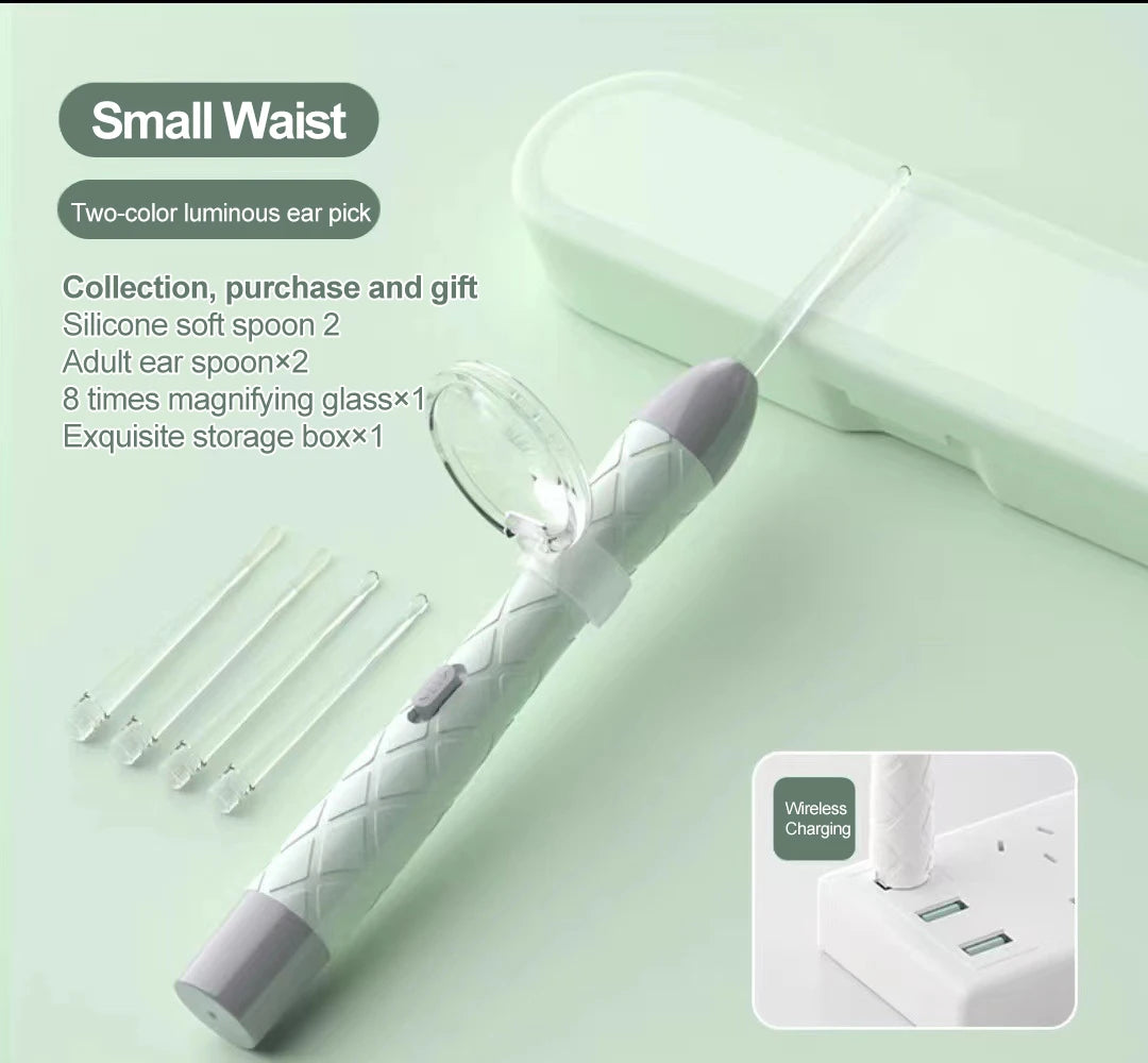 Luminous Ear Spoon Set Ear Wax Removal Cleaning Tweezers LED Light Earpick Nose Clip Children Adults Ear Care Tools Kit USBcharg