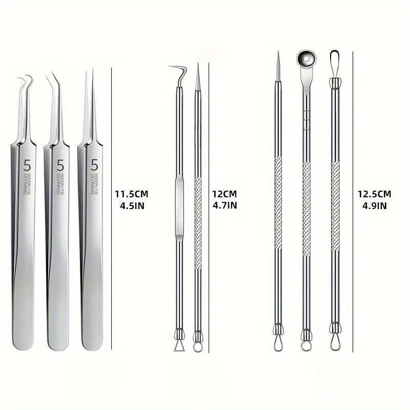 Stainless Steel 4/7/8pcs Acne Removal Tool Set - Blackhead & Pimple Popper Kit for All Skin Types, Fragrance-Free, Beauty Tools