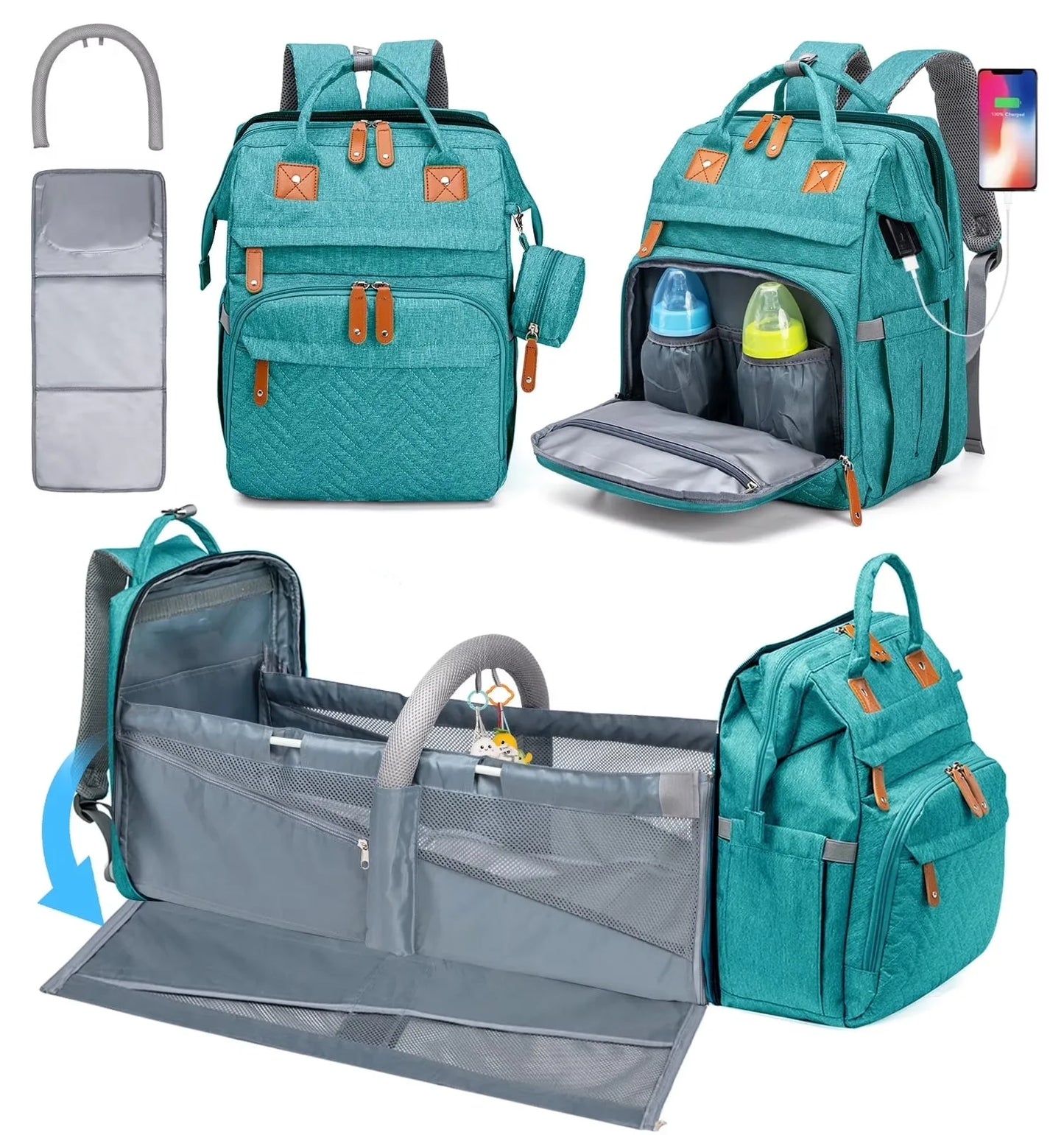 Kabaqoo 55L Multifunctional Bed Diaper Backpacks Baby Girl Boy Nappy Changing Bag Large Capacity Folding Crib Nursing Mommy Bag For Travel