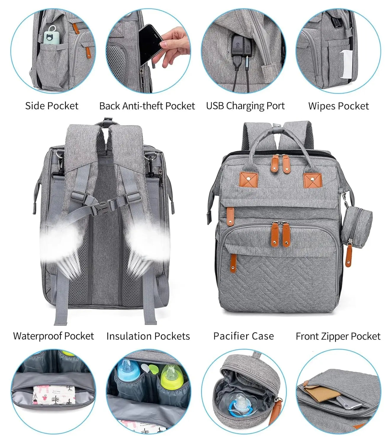 Kabaqoo 55L Multifunctional Bed Diaper Backpacks Baby Girl Boy Nappy Changing Bag Large Capacity Folding Crib Nursing Mommy Bag For Travel