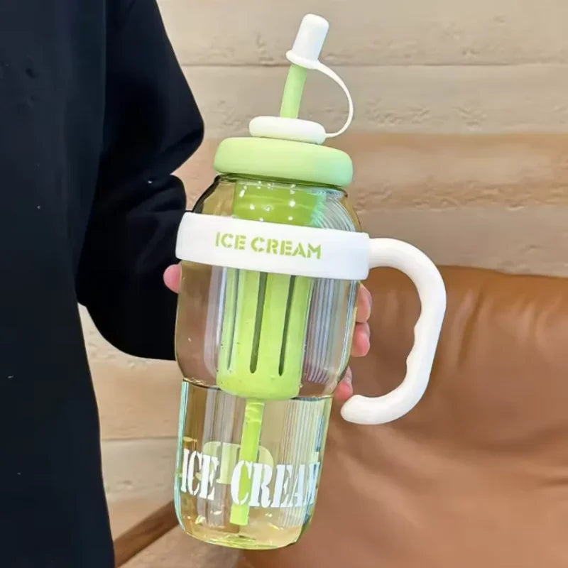 1200ML Sports Water Bottles Summer Plastic Cup Milky Tea Cups Large Capacity Cute Belly Iced Straw Cup Outdoor Travel Kettle