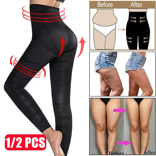 2PCS Leg Slimming Body Shaper Anti Cellulite Compression Leggings High Waist Tummy Control Panties Thigh Sculpting Sexy Slimmer