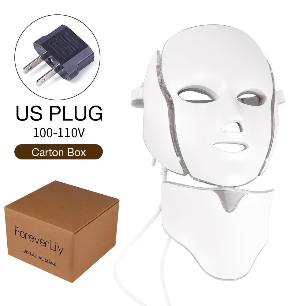7 Colors Light LED Face Neck Beauty Mask Photon Red Light Facial Skin Care Anti Aging Rejuvenation Brighten Skin Care Tool