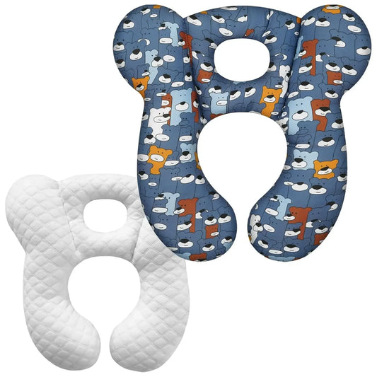 Soft Baby Travel Pillow for Car Seat and Stroller, Skin-Friendly Cotton Cushion for Kids 1-4 Years (Blue Bear)