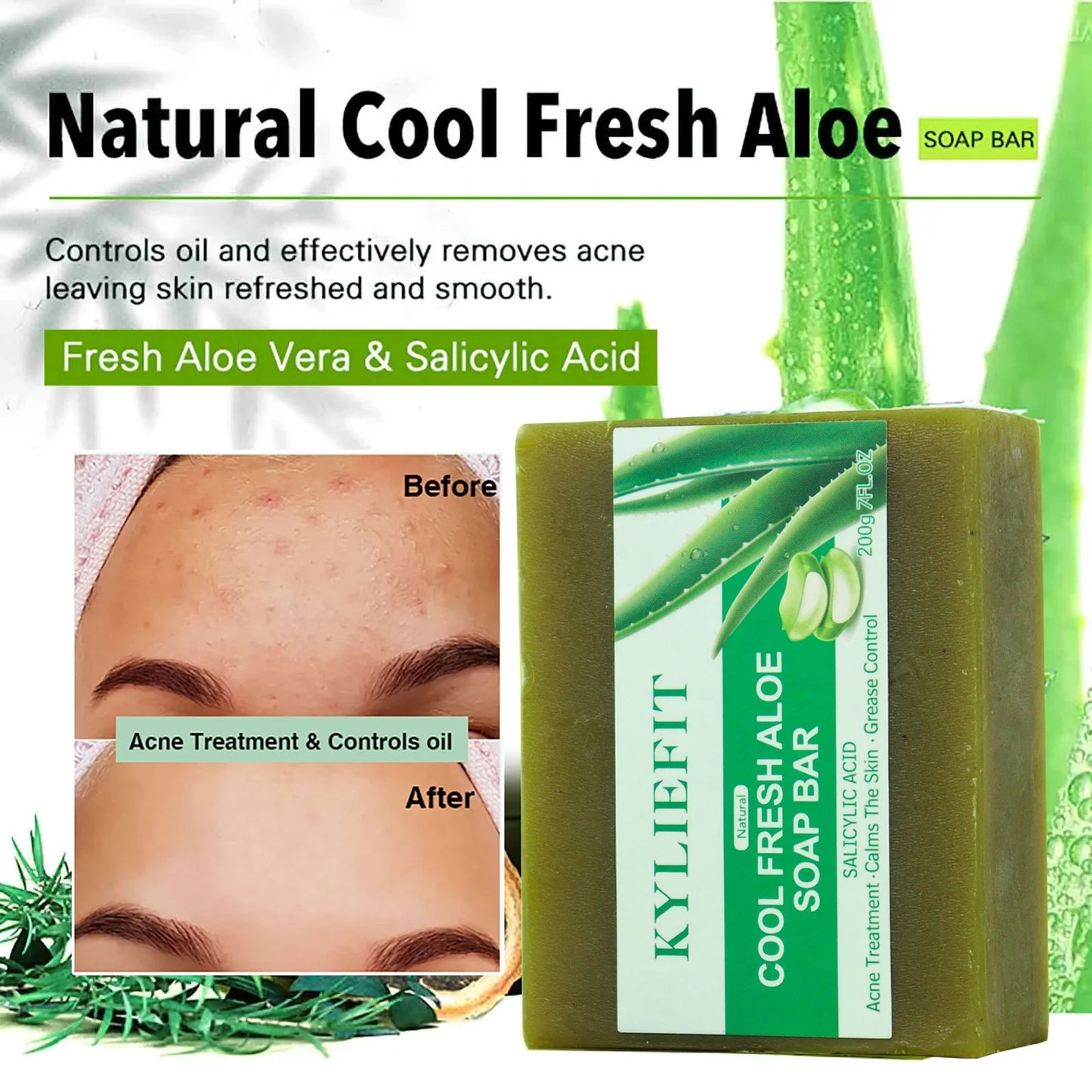 AILKE Aloe Vera Whitening Soap, Remove Acne, Pimples, Skin Radiant, Improve Skin Luster, Vegan Bath Wash for All Skin Types
