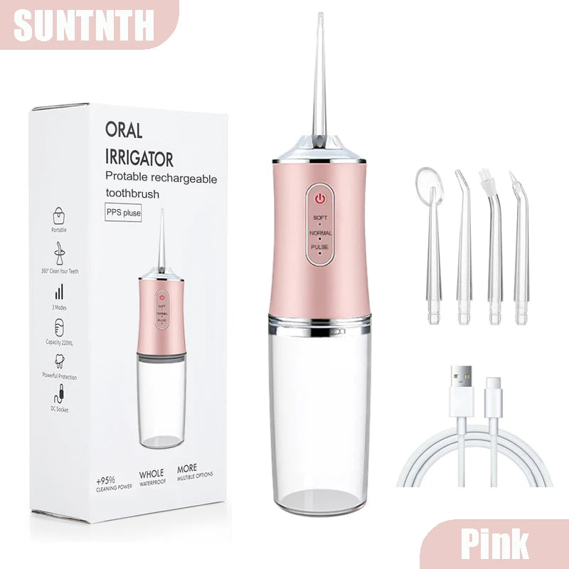 Portable Dental Water Flosser Oral Irrigator USB Rechargeable Water Floss Jet Tooth Pick 4 Tips 220ml Mouth Washing Machine