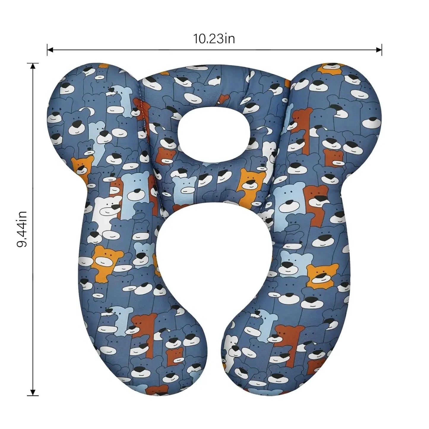 Soft Baby Travel Pillow for Car Seat and Stroller, Skin-Friendly Cotton Cushion for Kids 1-4 Years (Blue Bear)