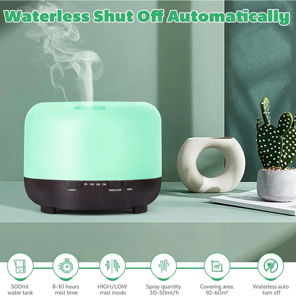 500ml Ultrasonic Essential Oil Diffuser with Remote Control for Large Rooms Quiet Aromatherapy Humidifier for Home Wellness