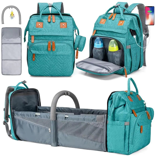 Kabaqoo 55L Multifunctional Bed Diaper Backpacks Baby Girl Boy Nappy Changing Bag Large Capacity Folding Crib Nursing Mommy Bag For Travel