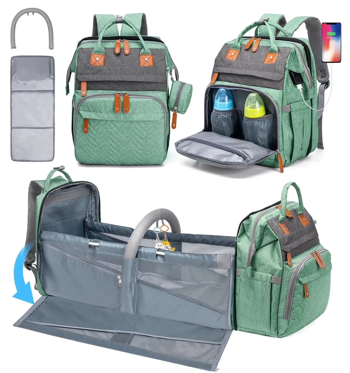 Kabaqoo 55L Multifunctional Bed Diaper Backpacks Baby Girl Boy Nappy Changing Bag Large Capacity Folding Crib Nursing Mommy Bag For Travel