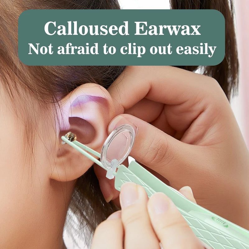 Luminous Ear Spoon Set Ear Wax Removal Cleaning Tweezers LED Light Earpick Nose Clip Children Adults Ear Care Tools Kit USBcharg