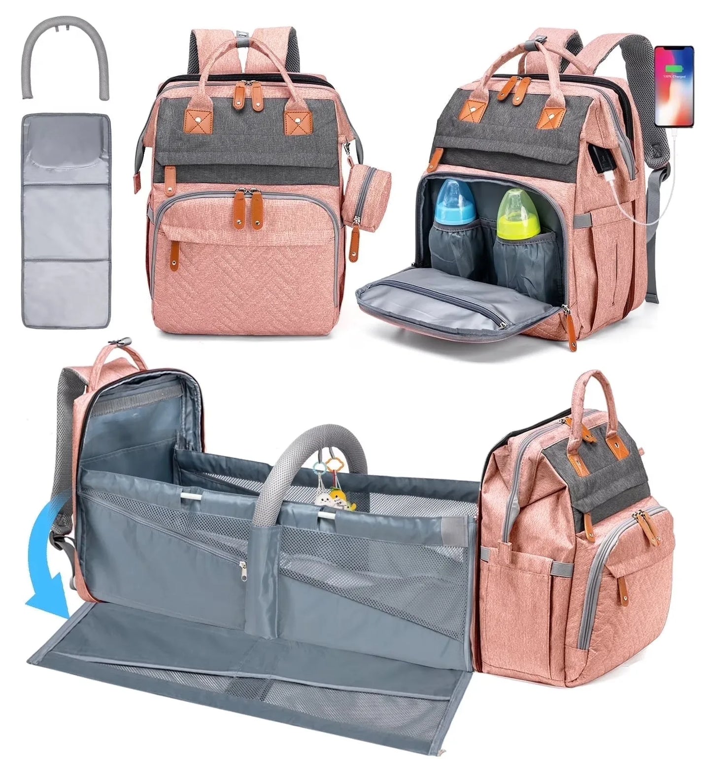 Kabaqoo 55L Multifunctional Bed Diaper Backpacks Baby Girl Boy Nappy Changing Bag Large Capacity Folding Crib Nursing Mommy Bag For Travel