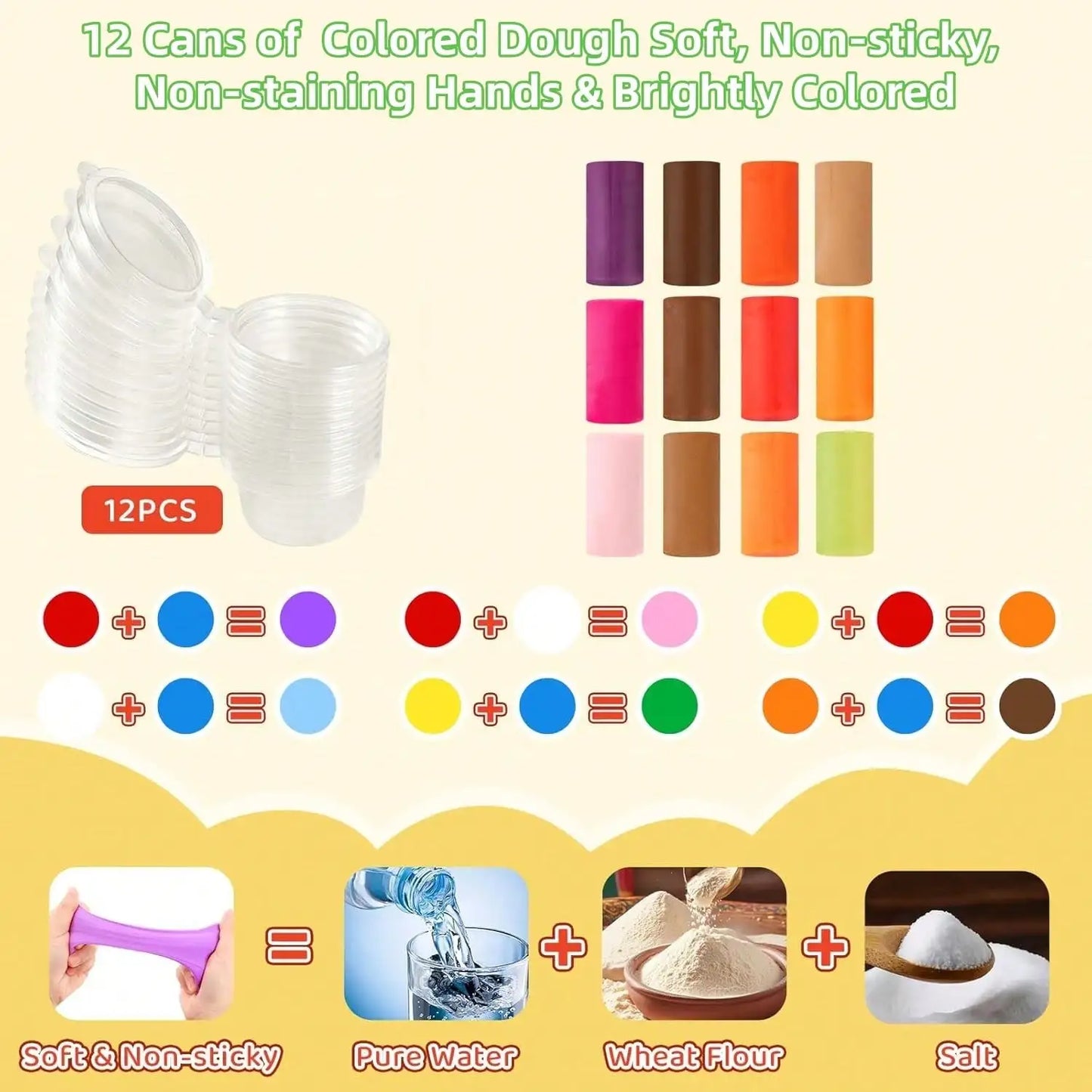 Children's Day Best Gift 3-in-1 Color Dough Kitchen Set for Kids 3-8, 24 Colors with Ice Cream/Noodle/Hamburger Makers, Food Modeling Pretend Play Toy fo