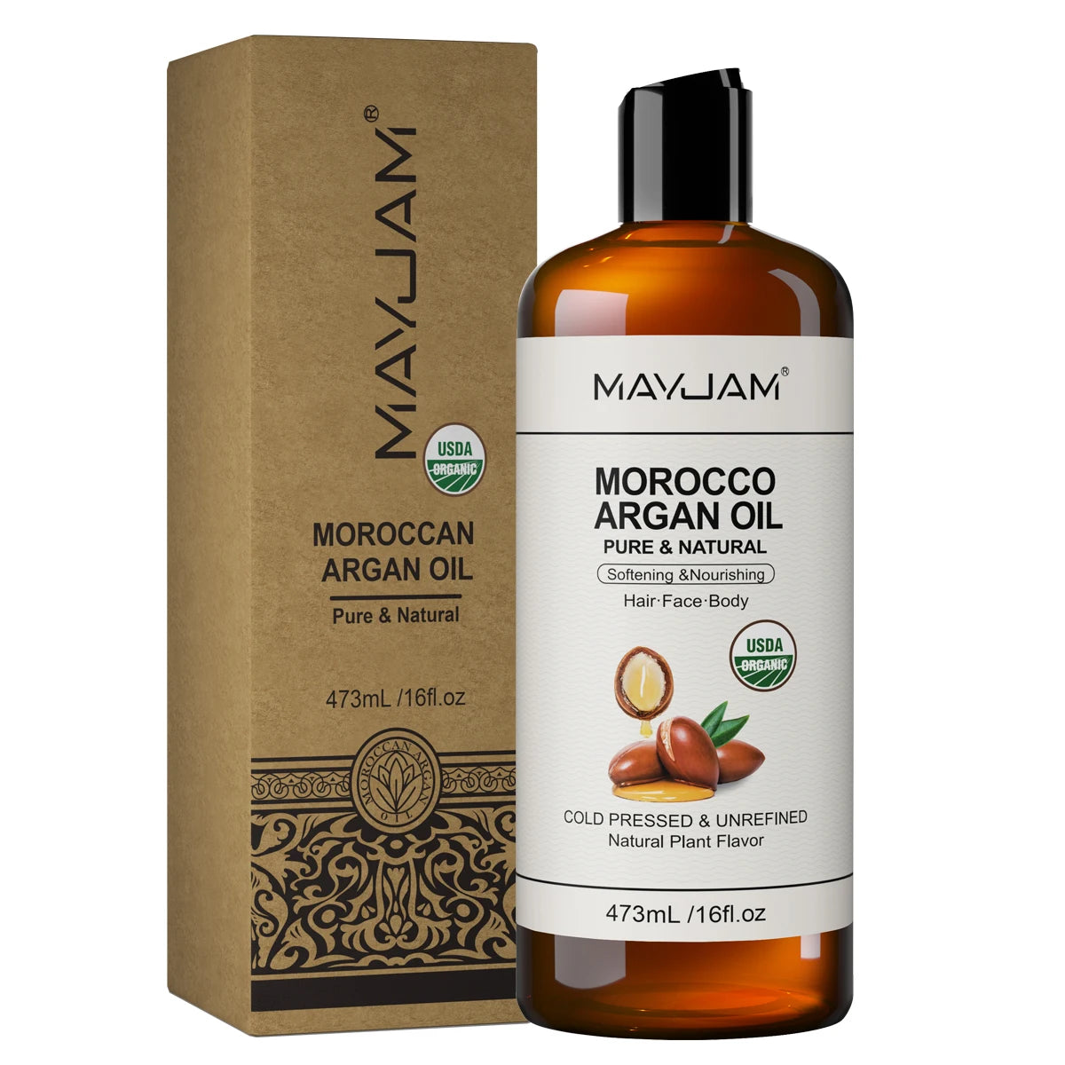 USDA Organic Sunflower Seed for Skin & Hair Cold-Pressed Pure Natural Sweet Almond Moroccan Argan Massage Oil Moisturizing
