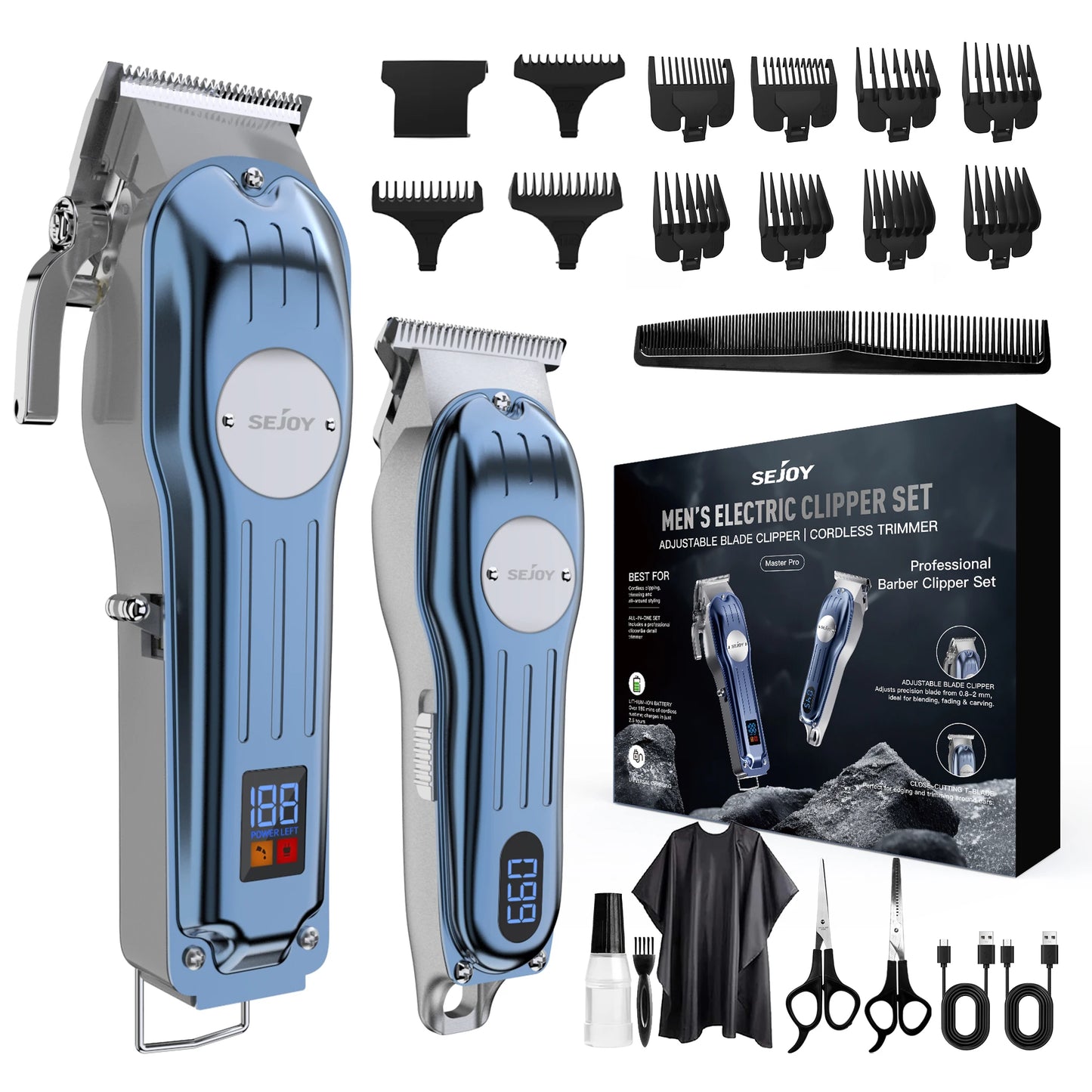 Sejoy Professional Combo Kits Hair Clipper Electric Hair Trimmer Set For Men Rechargeable Cordless Haircut Machine for Barber