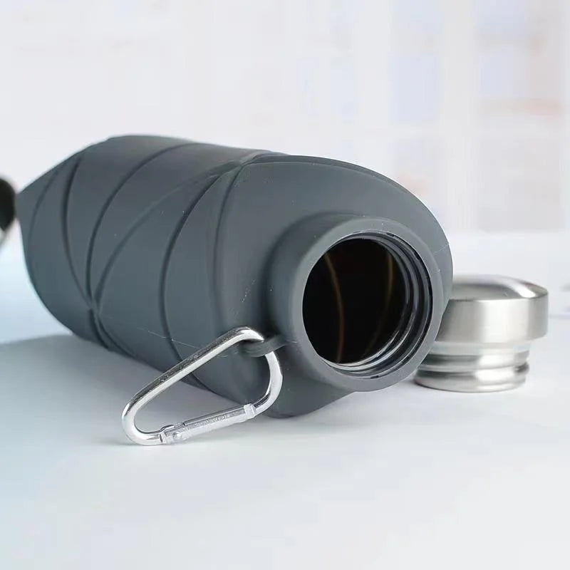 LUSQI 700ml Travel Outdoor Sports Silicone Folding Rhombus Water Bottle Portable Drop-Proof Water Cup Steel Lid Telescopic Cup