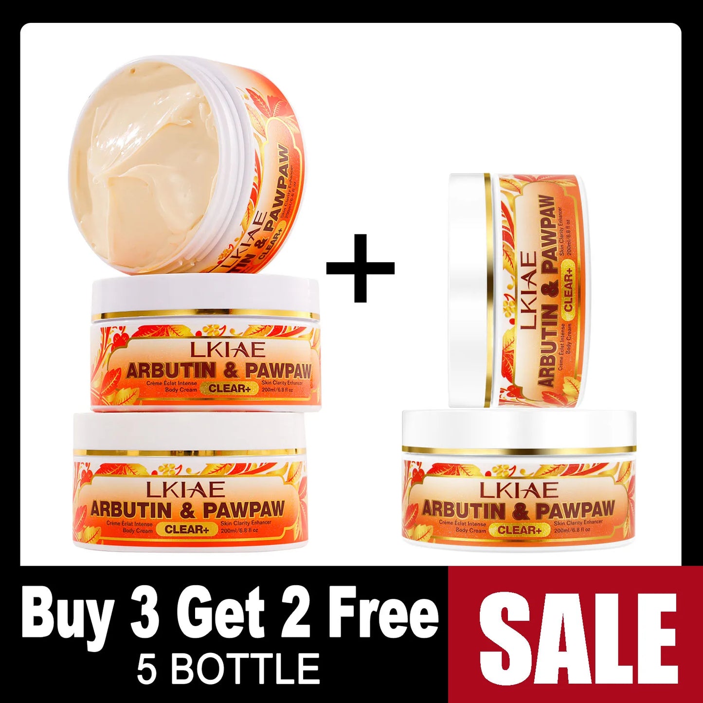 LKIAE Natural Papaya Lightening Body Cream, Moisturizing, Smooth Skin, Reduce Dark Spots, Clean Skin With Arbutin, 200ml/6.8 oz