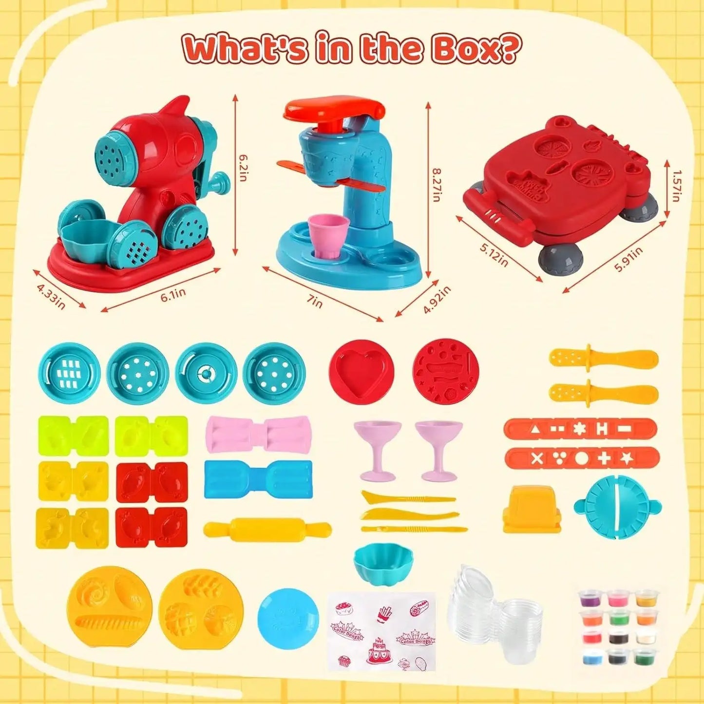 Children's Day Best Gift 3-in-1 Color Dough Kitchen Set for Kids 3-8, 24 Colors with Ice Cream/Noodle/Hamburger Makers, Food Modeling Pretend Play Toy fo