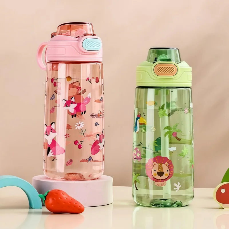 550ml Cartoon Animal Water Bottle Portable Safety Lock Cute Straw Cup Kids Leak-proof Drinking Jug For Outdoor Camping Travel
