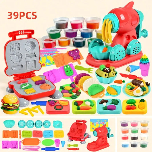 Children's Day Best Gift 3-in-1 Color Dough Kitchen Set for Kids 3-8, 24 Colors with Ice Cream/Noodle/Hamburger Makers, Food Modeling Pretend Play Toy fo