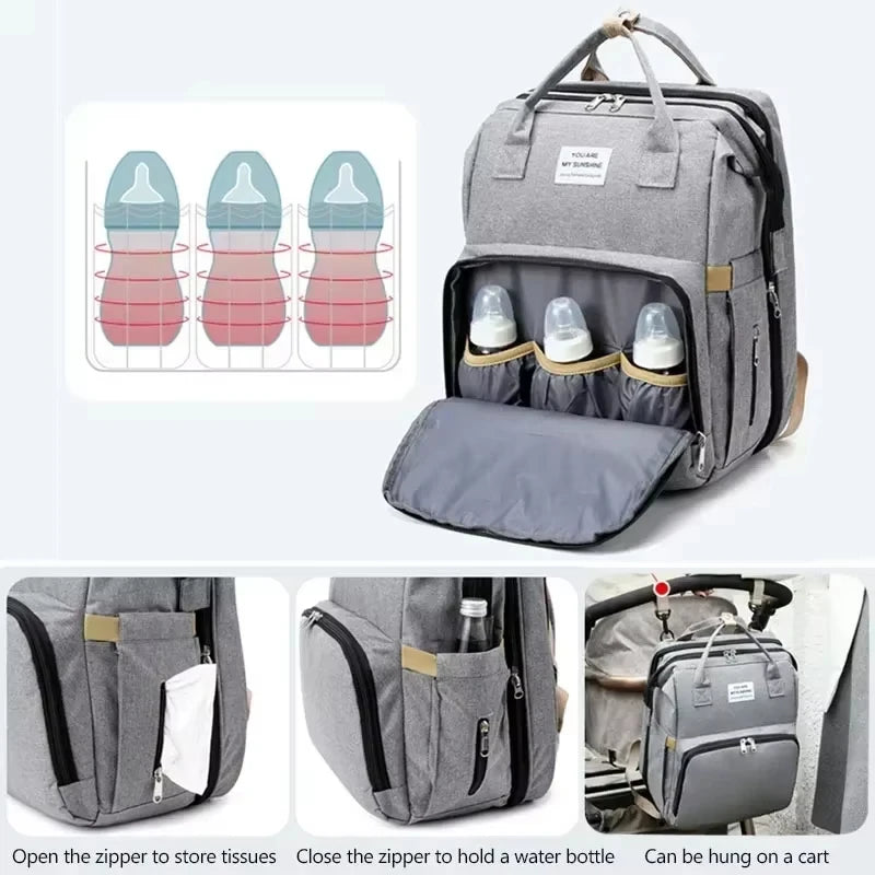 Mom Diaper Bag Crib Mom Large Capacity Diaper Bottle Backpack with Straps Changing Pad Convenient Baby Nursing Bag