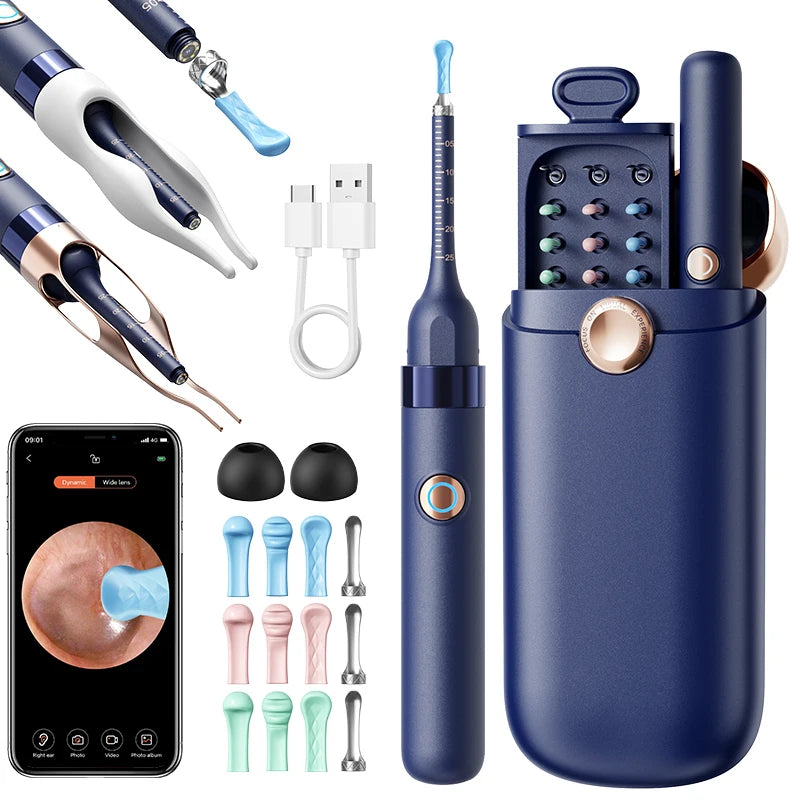 Ear Wax Removal Tool Camera Waterproof Ear Cleaner with Camera Visual Ear Pick Tweezers Wax Remover Ear Cleaning Kit for Family