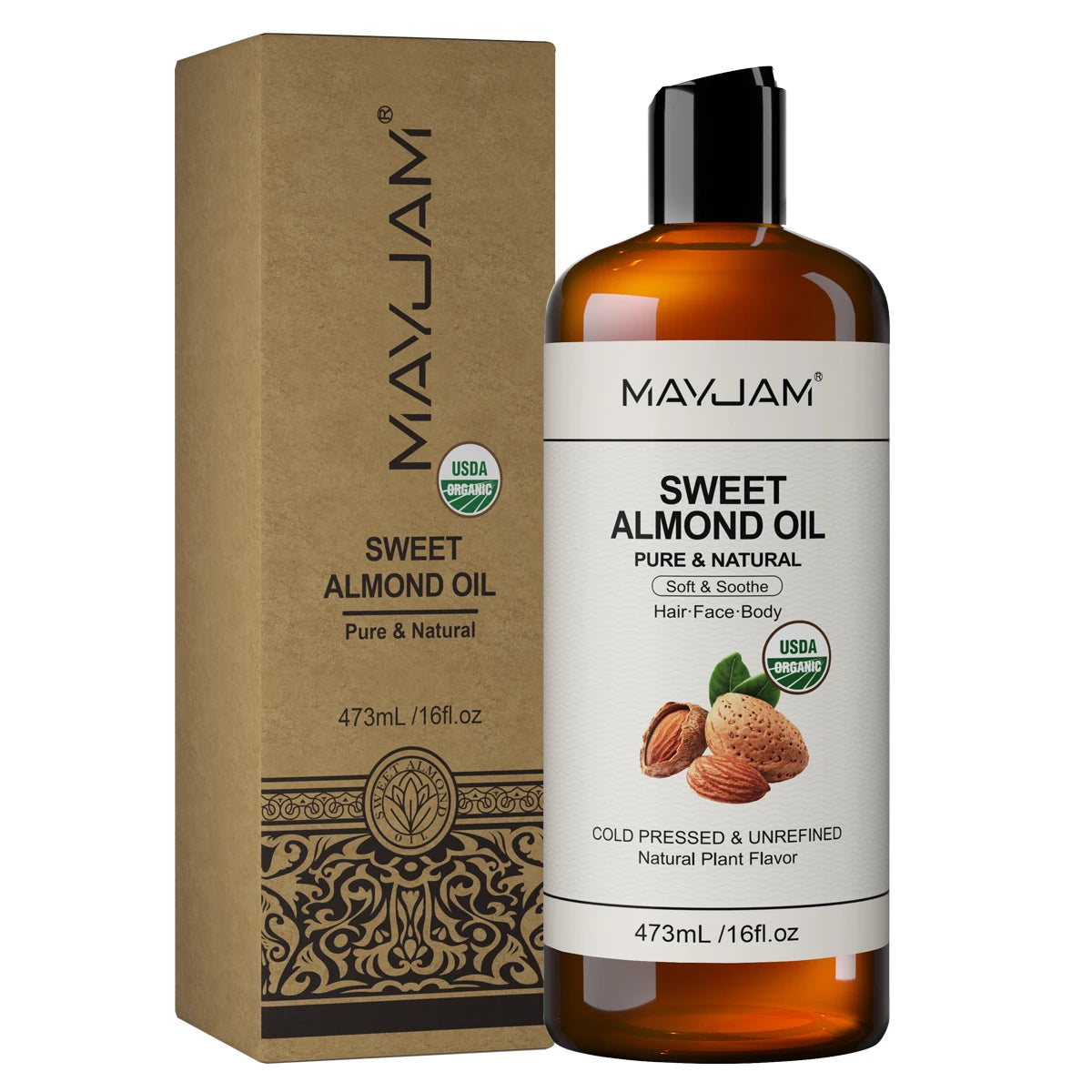 USDA Organic Sunflower Seed for Skin & Hair Cold-Pressed Pure Natural Sweet Almond Moroccan Argan Massage Oil Moisturizing