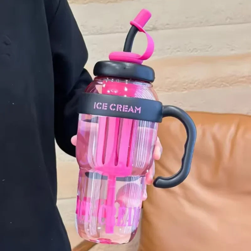 1200ML Sports Water Bottles Summer Plastic Cup Milky Tea Cups Large Capacity Cute Belly Iced Straw Cup Outdoor Travel Kettle