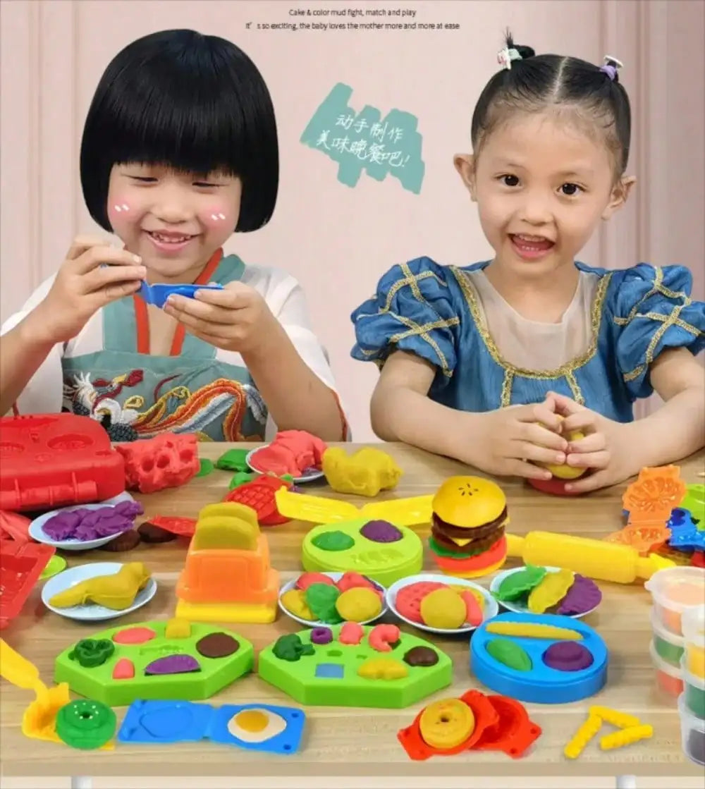 Children's Day Best Gift 3-in-1 Color Dough Kitchen Set for Kids 3-8, 24 Colors with Ice Cream/Noodle/Hamburger Makers, Food Modeling Pretend Play Toy fo