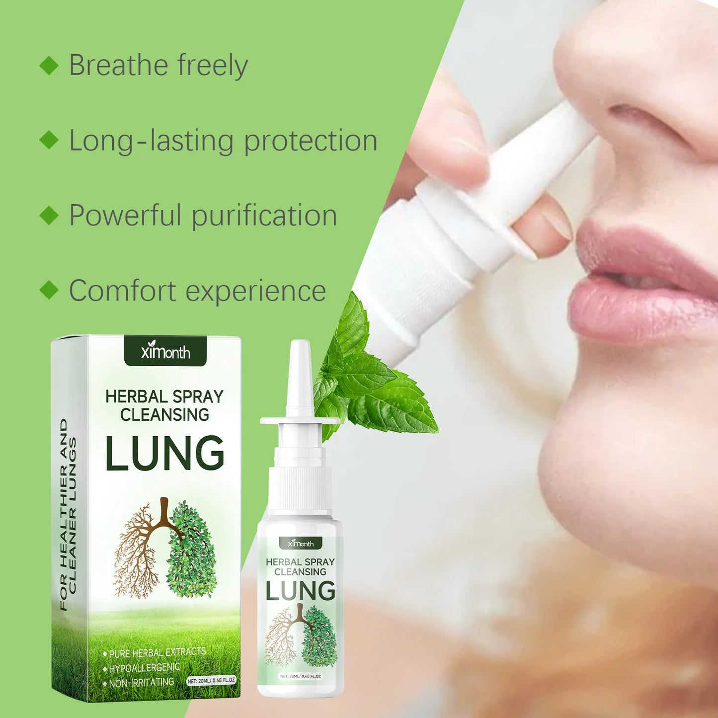 Ximonth Lung Cleansing Spray Natural Plant Extract Moisturize Respiratory Mild Clear Lung Lasting Care Herbal Lung Cleanse Spray