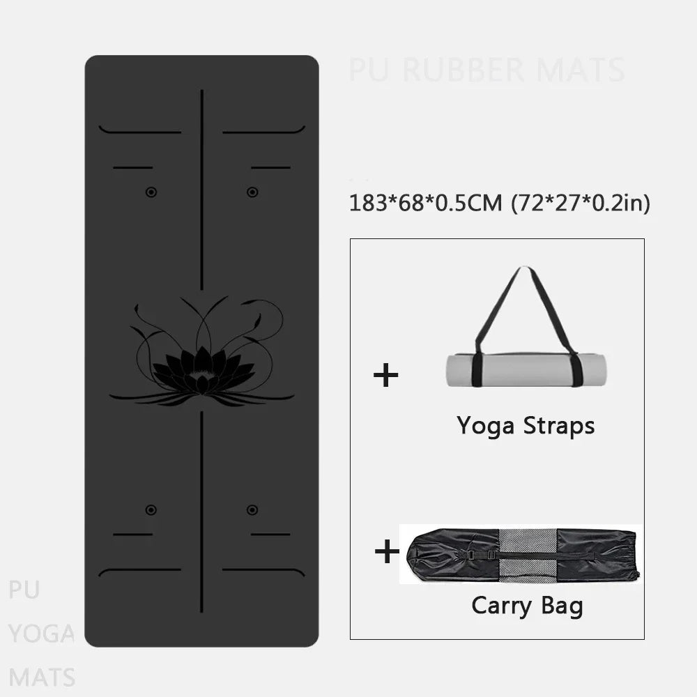 Natural Rubber Yoga Mat Professional Lotus Pattern PU Yoga Mat Environmental Material Sports Pilates Reformer 183cm*68cm*5mm