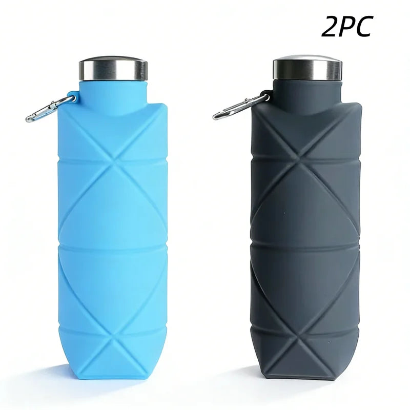 LUSQI 700ml Travel Outdoor Sports Silicone Folding Rhombus Water Bottle Portable Drop-Proof Water Cup Steel Lid Telescopic Cup