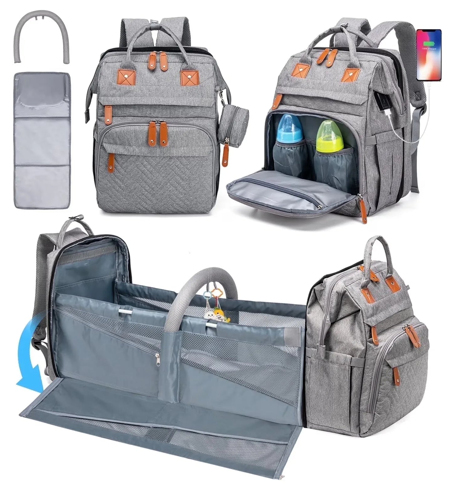 Kabaqoo 55L Multifunctional Bed Diaper Backpacks Baby Girl Boy Nappy Changing Bag Large Capacity Folding Crib Nursing Mommy Bag For Travel