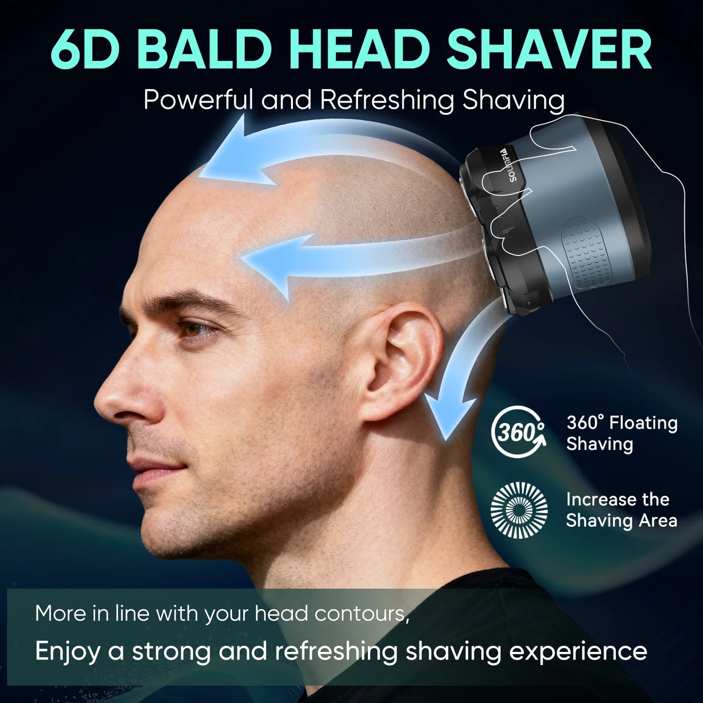 Solimpia Head Shavers for Bald Men - High-Speed 6D Magnetic Electric Razor for Fast Shaving, Hypoallergenic Shaving Razor