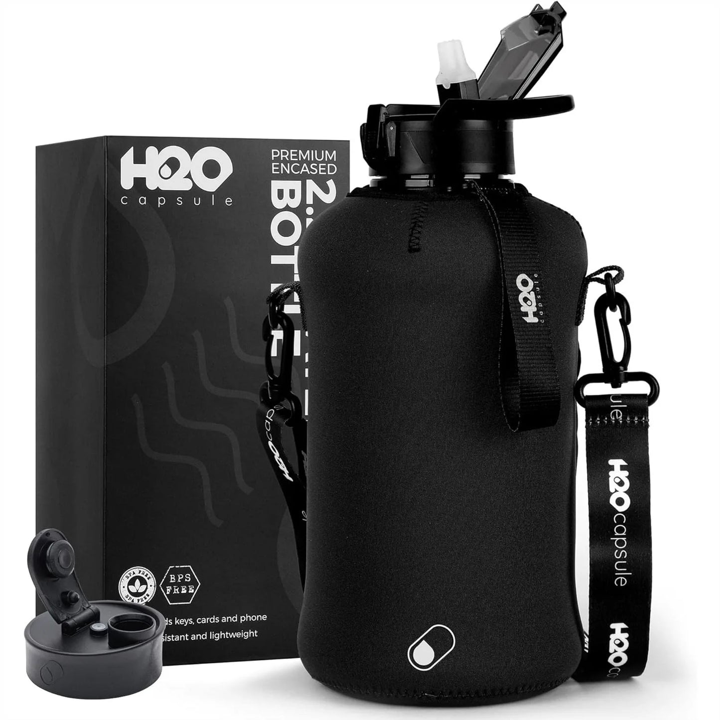 Half Gallon Water Bottle 2.2L with Storage Sleeve and Covered Straw Lid – BPA Free Reusable Sports Jug for Gym
