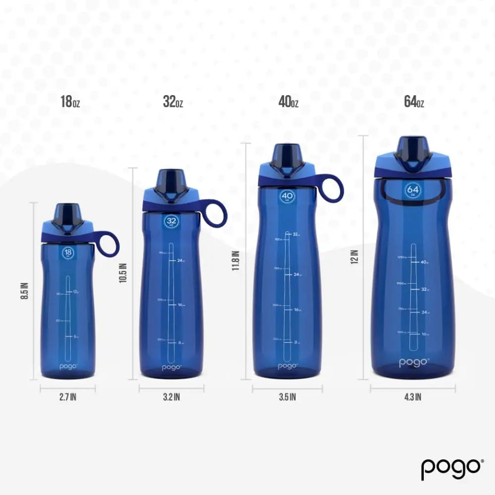Pogo Plastic Water Bottle with Chug Lid, BPA Free, Dishwasher Safe, 32oz Reusable for Travel Gym