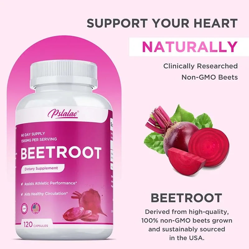 Beet Root Capsules - Promotes Heart Health, Boosts Natural Energy, Improves Endurance, and Maintains Normal Blood Pressure