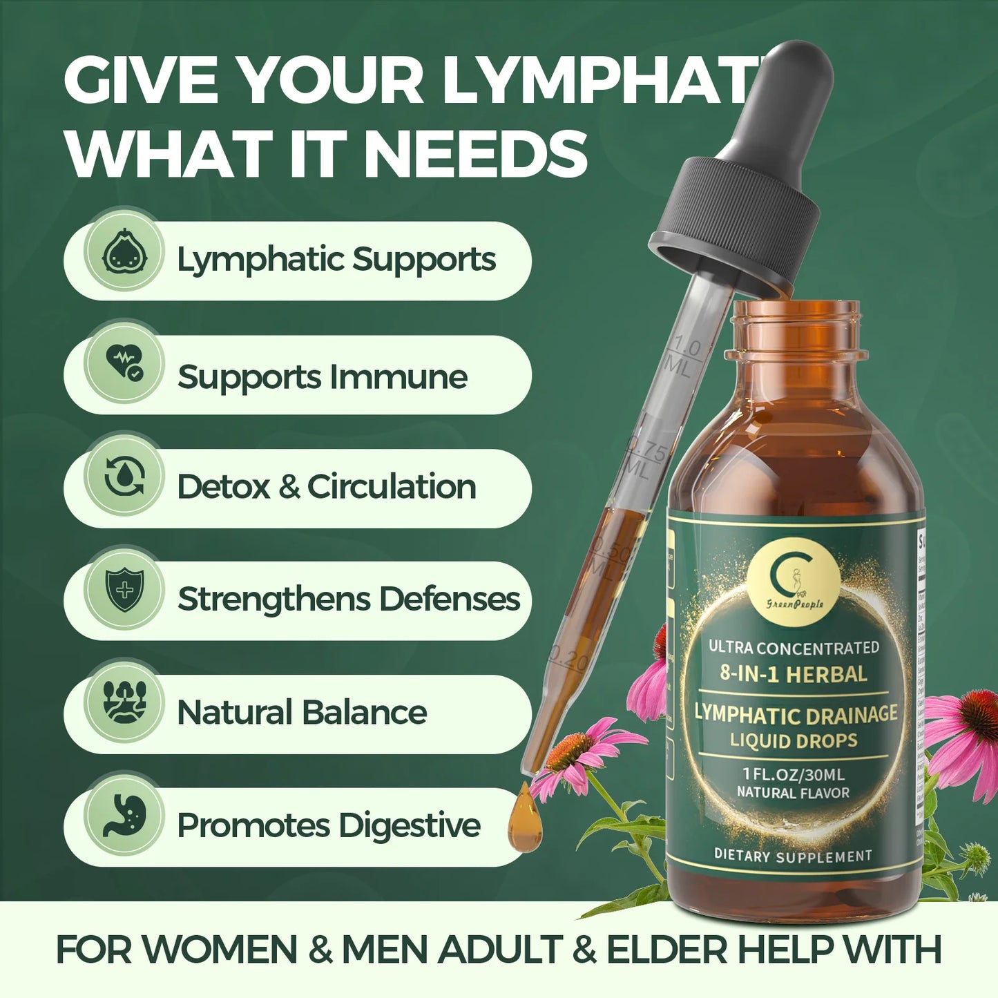GPGP Greenpeople Lymphatic Drainage Drop Lymphatic Support Detox & Circulation Promote Digestive Strengthens Defenses & Immune
