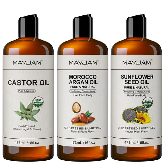USDA Organic Sunflower Seed for Skin & Hair Cold-Pressed Pure Natural Sweet Almond Moroccan Argan Massage Oil Moisturizing
