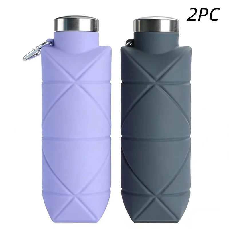 LUSQI 700ml Travel Outdoor Sports Silicone Folding Rhombus Water Bottle Portable Drop-Proof Water Cup Steel Lid Telescopic Cup