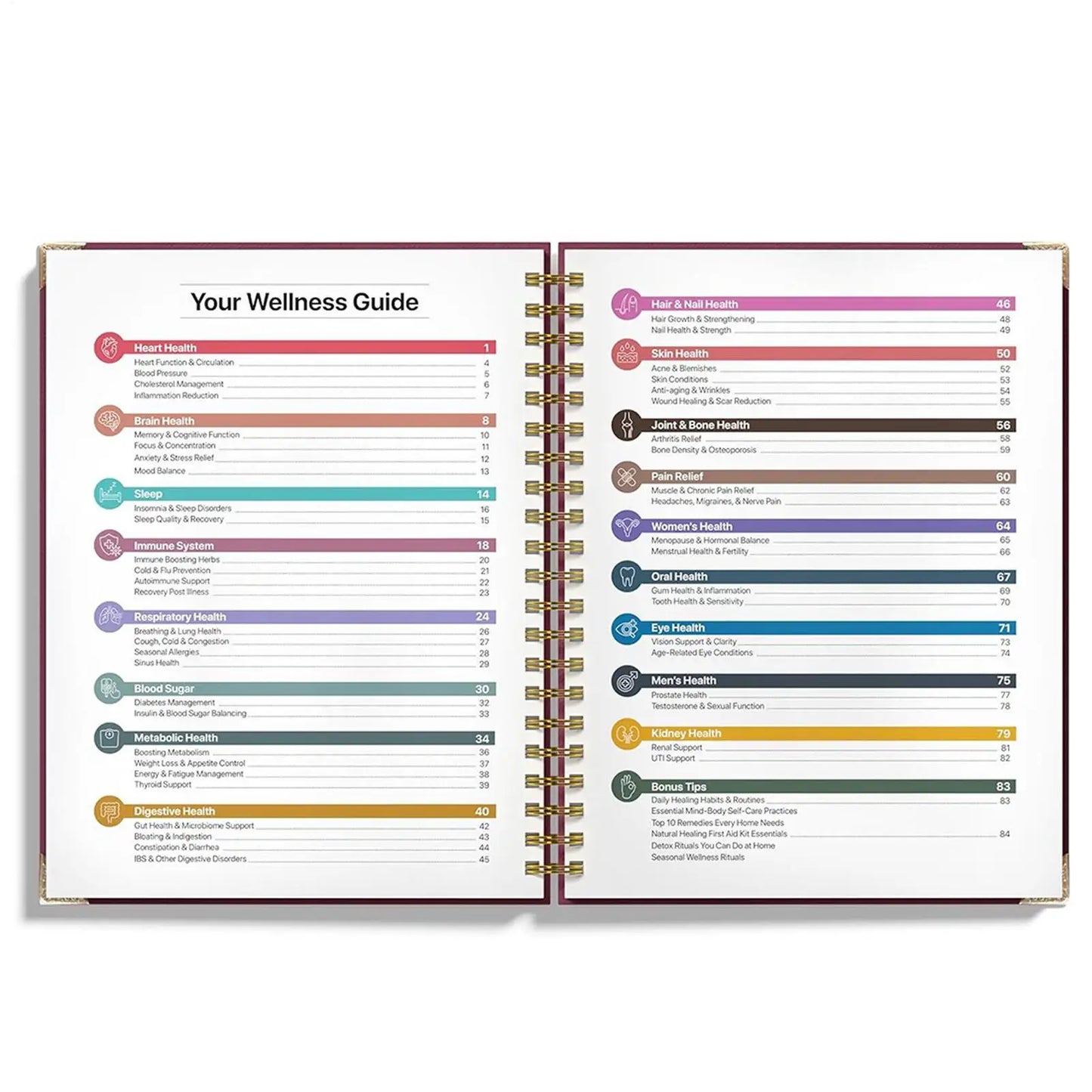Natural Healing Guide Spiral Bound Herbal Book with Step-by-Step Recipes for Heart Health Blood Pressure and Focus Enhancement