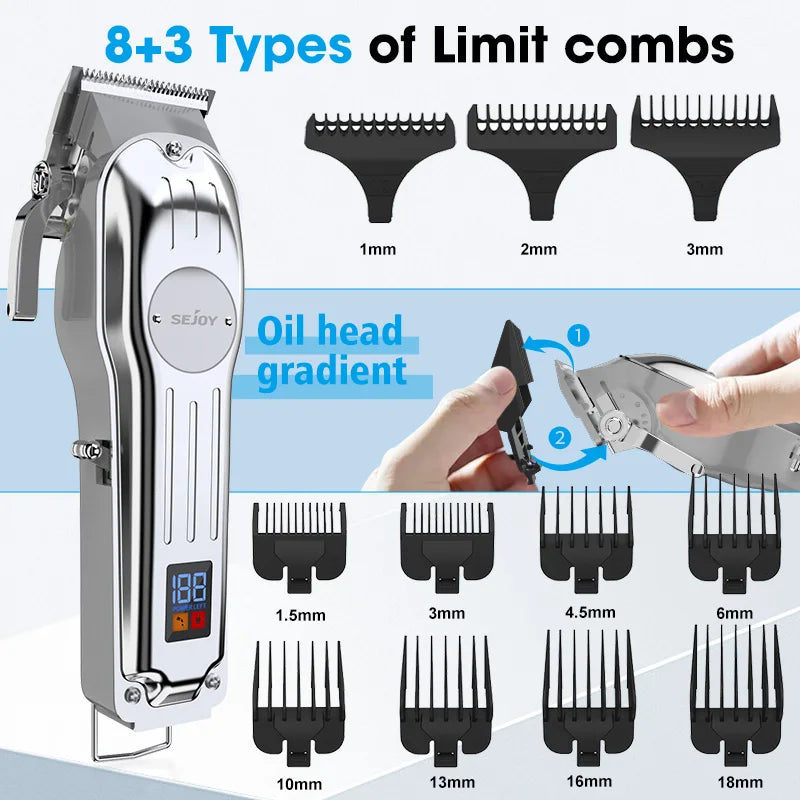 Sejoy Professional Combo Kits Hair Clipper Electric Hair Trimmer Set For Men Rechargeable Cordless Haircut Machine for Barber