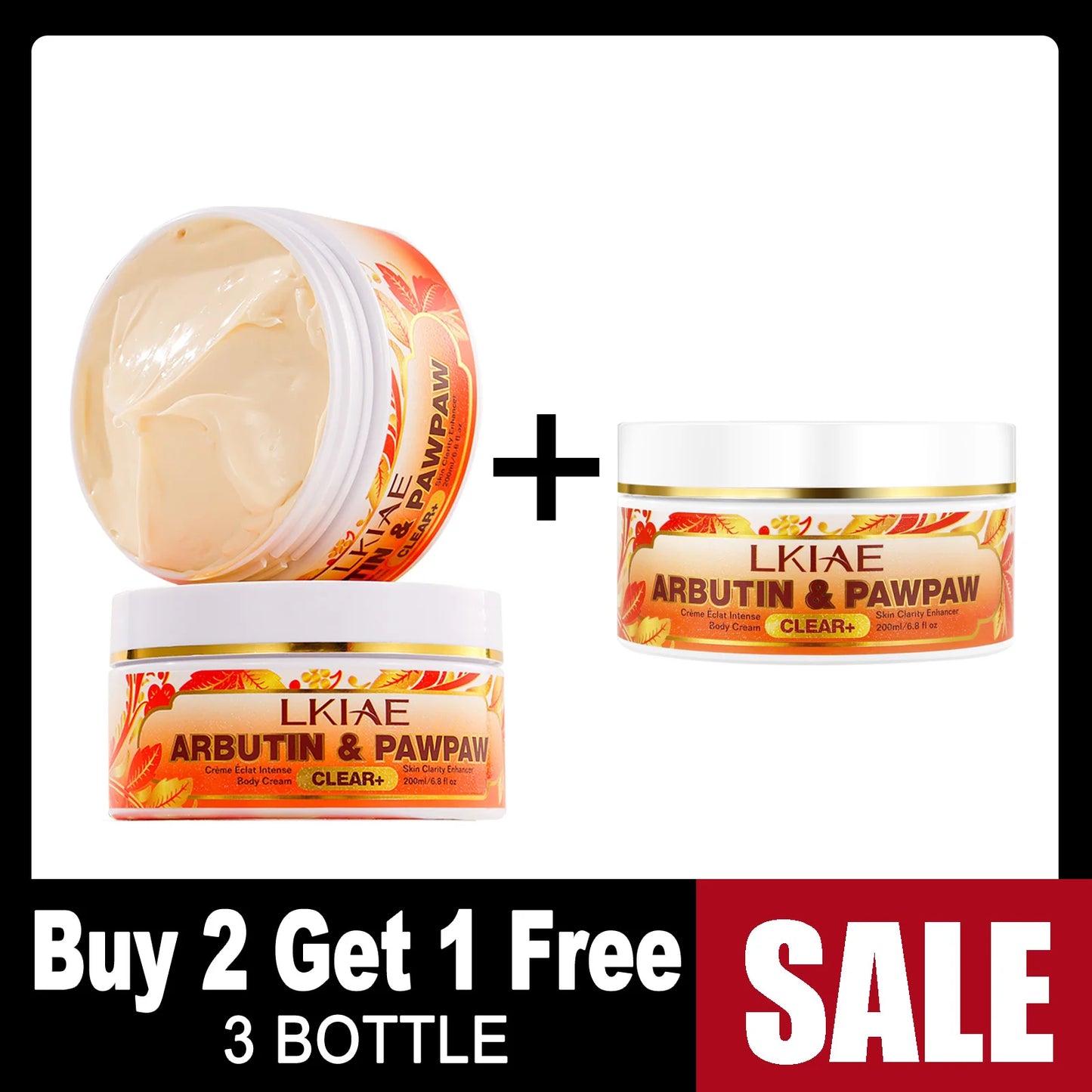 LKIAE Natural Papaya Lightening Body Cream, Moisturizing, Smooth Skin, Reduce Dark Spots, Clean Skin With Arbutin, 200ml/6.8 oz