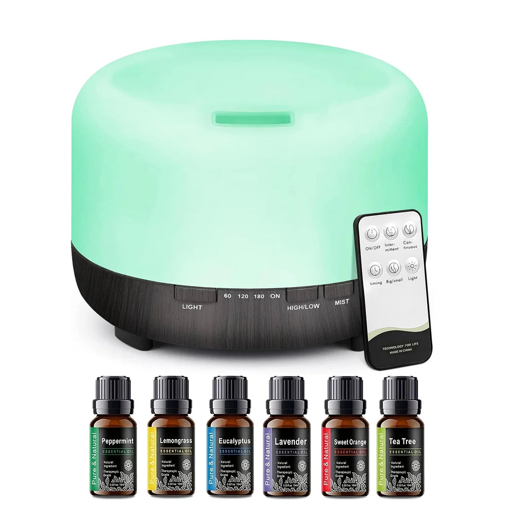 500ml Ultrasonic Essential Oil Diffuser with Remote Control for Large Rooms Quiet Aromatherapy Humidifier for Home Wellness
