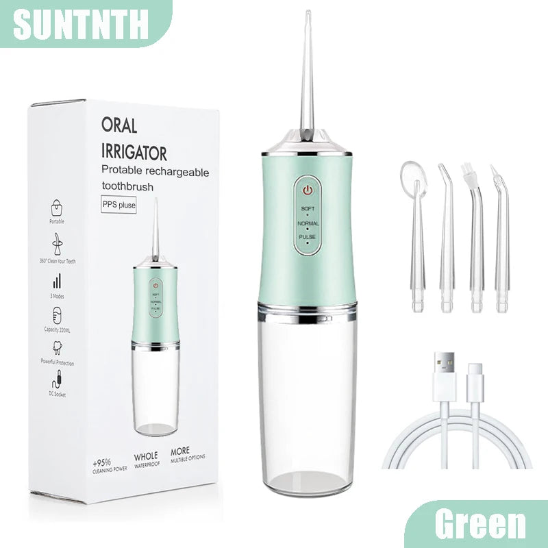 Portable Dental Water Flosser Oral Irrigator USB Rechargeable Water Floss Jet Tooth Pick 4 Tips 220ml Mouth Washing Machine