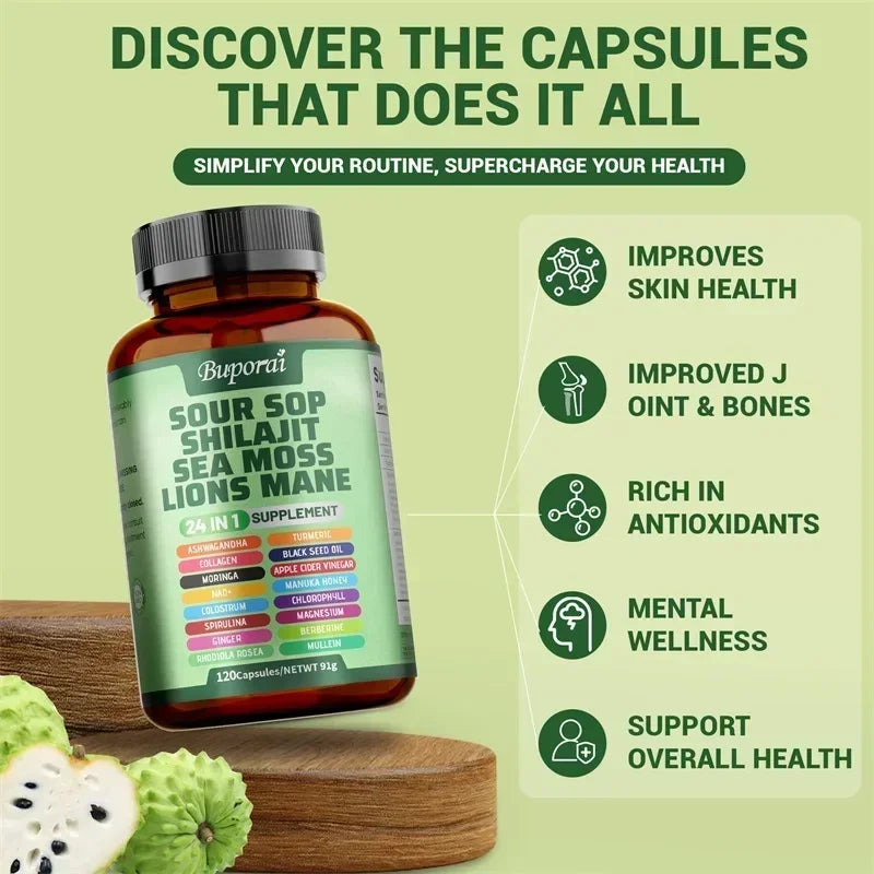 24-In-1 Soursop Supplement - Promote Digestion and Cell Health, Supports Skin, Joint and Bone Health, Strengthens Immunity